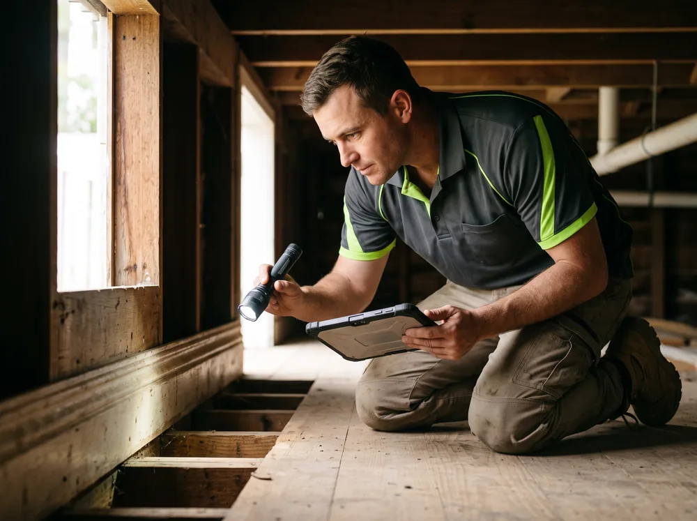 Licensed CTS technician inspecting a home for termites